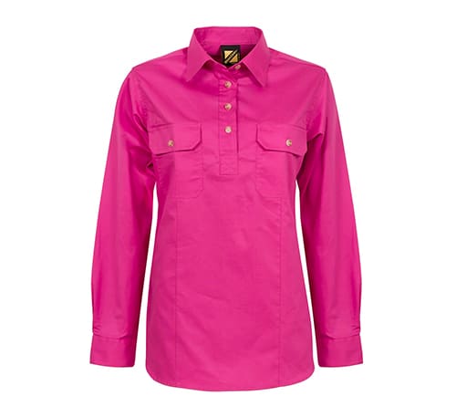 SCREEN PRINTING EMBROIDERY CUSTOM LADIES LIGHTWEIGHT LONG SLEEVE CLOSED FRONT COTTON DRILL SHIRT