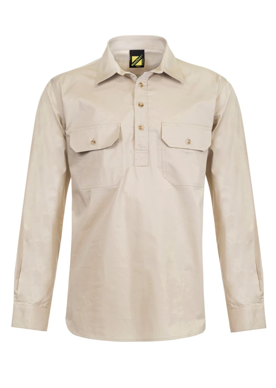 CREAM LIGHTWEIGHT CLOSED FRONT SHIRT WS3029