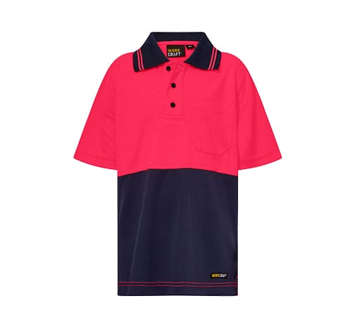 KIDS HI VIS SHORT SLEEVE MICROMESH POLO WITH POCKET PINK