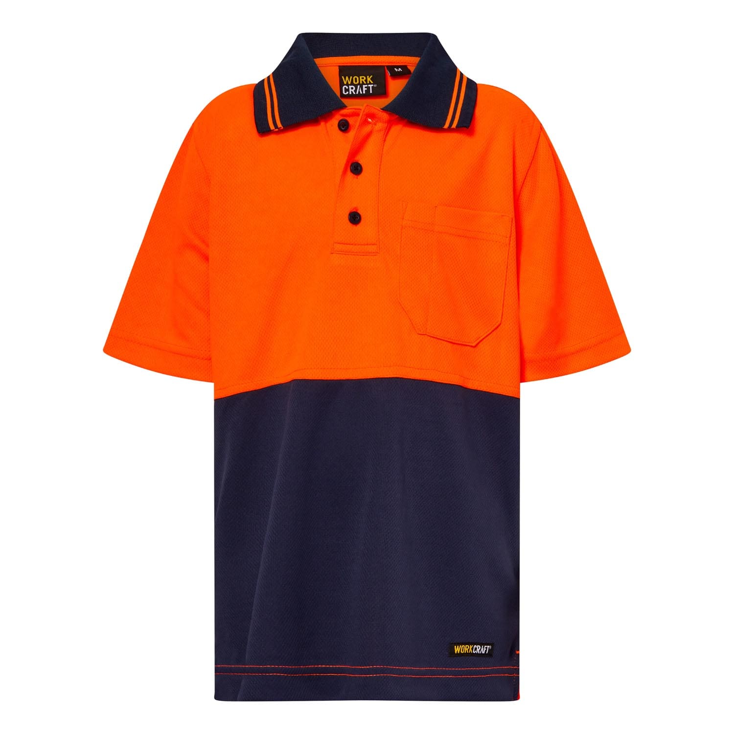 ORANGE KIDS HI VIS SHORT SLEEVE MICROMESH POLO WITH POCKET