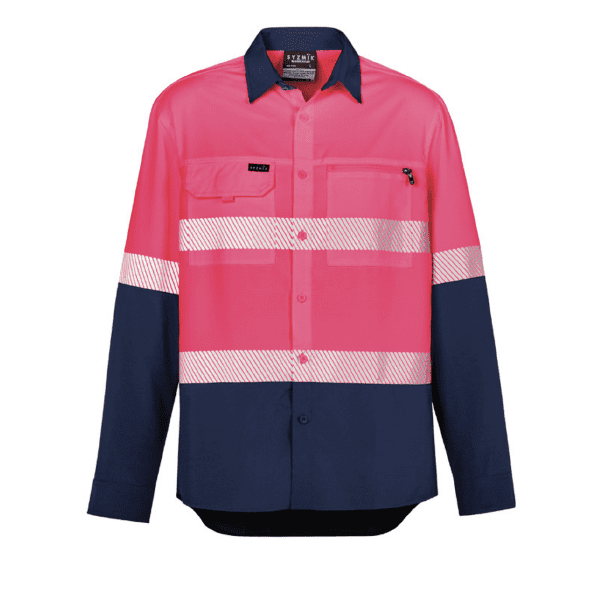 Mens Hi Vis Outdoor Segmented Tape Long Sleeve Shirt ZW470-01