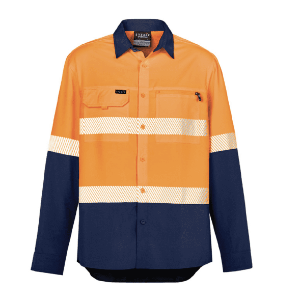 Mens Hi Vis Outdoor Segmented Tape Long Sleeve Shirt ZW470-02